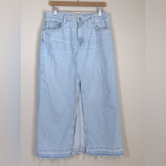 Zara Denim Jean Maxi Skirt Light Wash Size Large - Picture 1 of 7